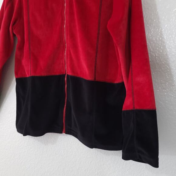 Velour Jacket Womens Size 10 Red and Black Colorblock Stretch Zipper Lon… - Picture 5 of 12